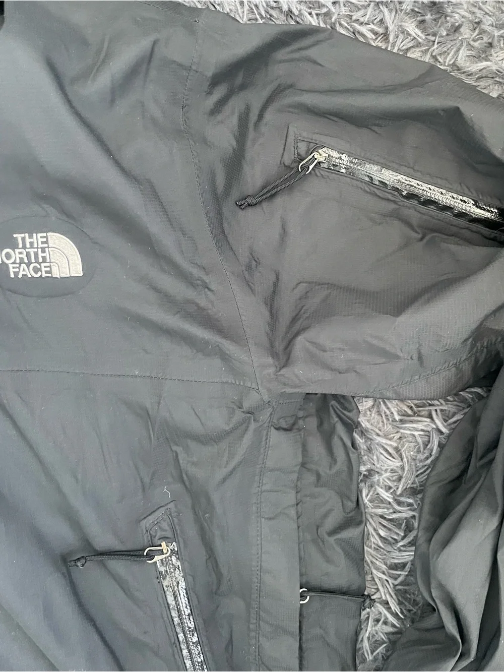 Men Size Large The North Face HyVent Jacket Black Full Zip Hooded Windbreaker
